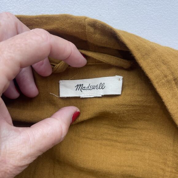Madewell Open Robe Kimono Sz M Duster Mustard Orange Fall Boho Artsy Gauze FLAW - Picture 8 of 14